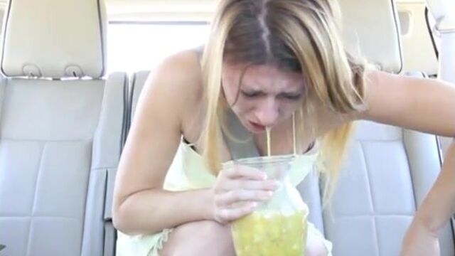 Hot blonde puking over and over in a car - VOMITORIUM vomit porn puke porn